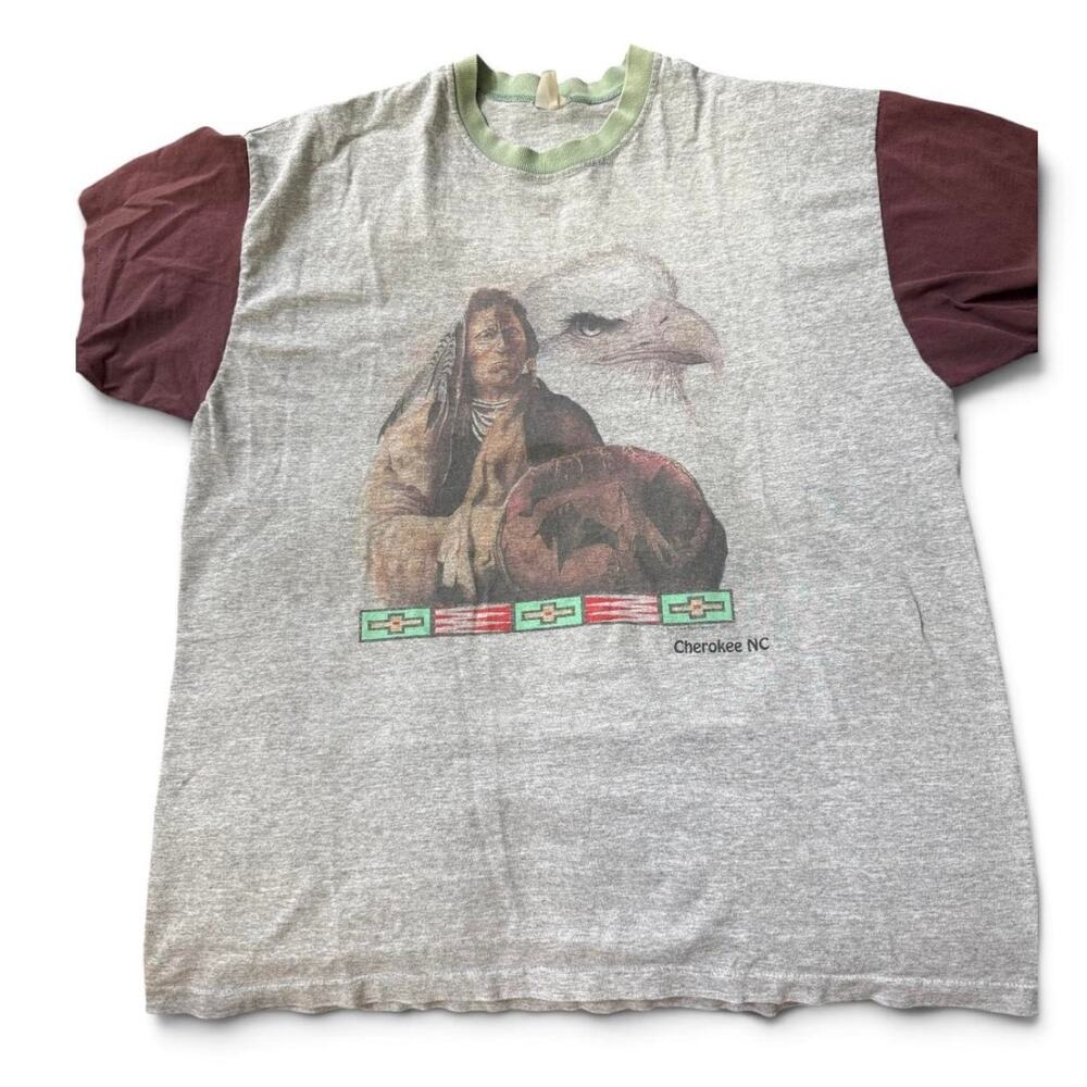 Vintage 90s Cherokee NC Native American Eagle T-Shirt XL Single Stitch